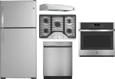 5 Piece Package Includes Refrigerator, Cooktop, Wall Oven, Hood And Dishwasher