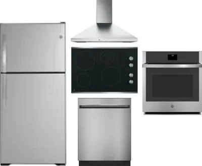 5 Piece Package Includes Refrigerator, Cooktop, Wall Oven, Hood And Dishwasher