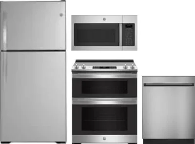 4 Piece Package Includes Refrigerator, Range, Microwave And Dishwasher