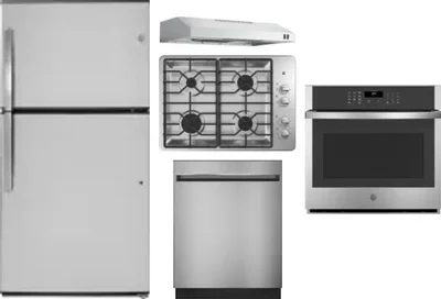 5 Piece Package Includes Refrigerator, Cooktop, Wall Oven, Hood And Dishwasher