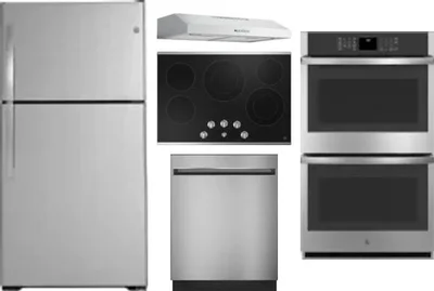 5 Piece Package Includes Refrigerator, Cooktop, Wall Oven, Hood And Dishwasher