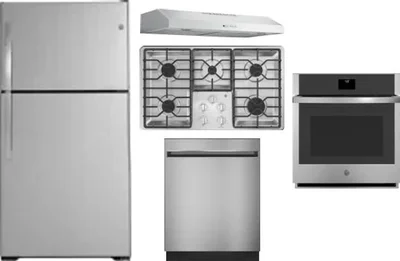 5 Piece Package Includes Refrigerator, Cooktop, Wall Oven, Hood And Dishwasher