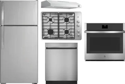 5 Piece Package Includes Refrigerator, Cooktop, Wall Oven, Hood And Dishwasher