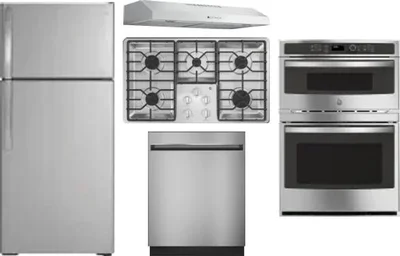 5 Piece Package Includes Refrigerator, Cooktop, Wall Oven, Hood And Dishwasher