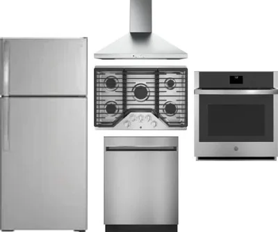 5 Piece Package Includes Refrigerator, Cooktop, Wall Oven, Hood And Dishwasher