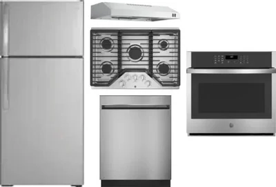 5 Piece Package Includes Refrigerator, Cooktop, Wall Oven, Hood And Dishwasher