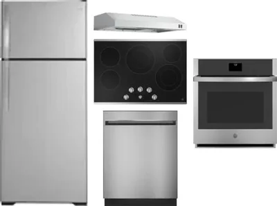 5 Piece Package Includes Refrigerator, Cooktop, Wall Oven, Hood And Dishwasher