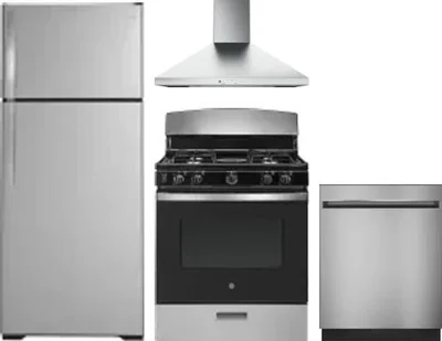 4 Piece Package Includes Refrigerator, Range, Hood And Dishwasher