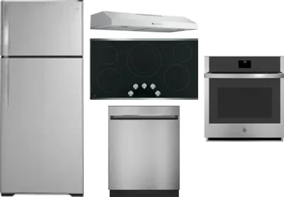 5 Piece Package Includes Refrigerator, Cooktop, Wall Oven, Hood And Dishwasher