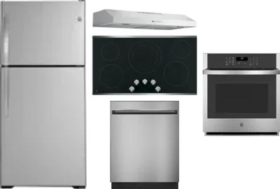 5 Piece Package Includes Refrigerator, Cooktop, Wall Oven, Hood And Dishwasher