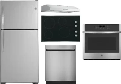5 Piece Package Includes Refrigerator, Cooktop, Wall Oven, Hood And Dishwasher