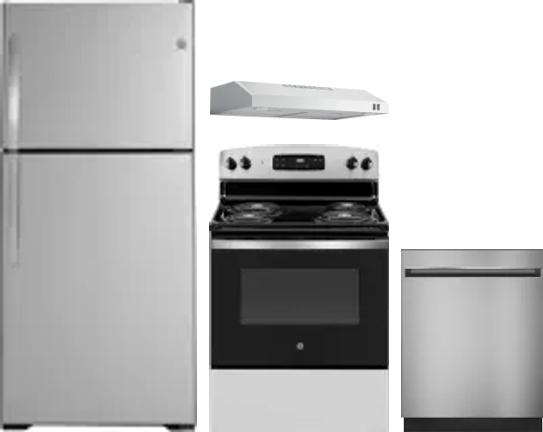 4 Piece Package Includes Refrigerator, Range, Hood And Dishwasher