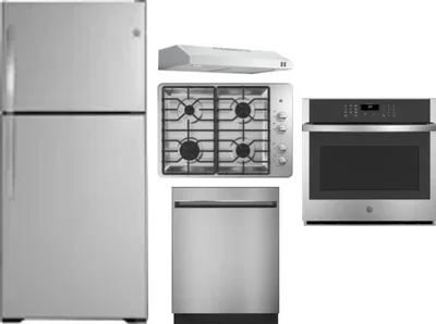 5 Piece Package Includes Refrigerator, Cooktop, Wall Oven, Hood And Dishwasher