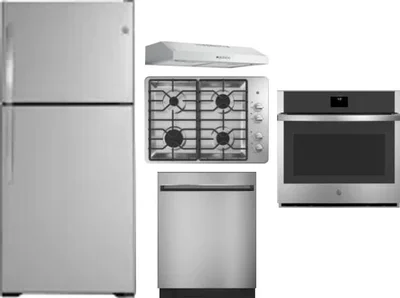 5 Piece Package Includes Refrigerator, Cooktop, Wall Oven, Hood And Dishwasher