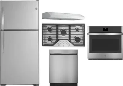 5 Piece Package Includes Refrigerator, Cooktop, Wall Oven, Hood And Dishwasher