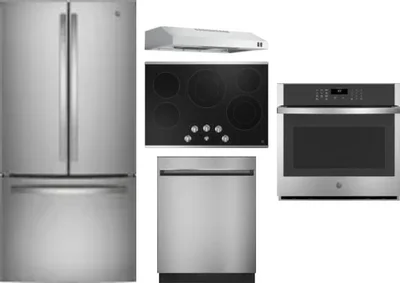 5 Piece Package Includes Refrigerator, Cooktop, Wall Oven, Hood And Dishwasher