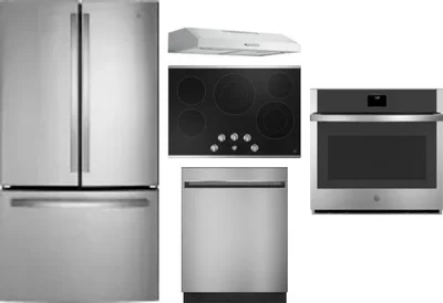 5 Piece Package Includes Refrigerator, Cooktop, Wall Oven, Hood And Dishwasher