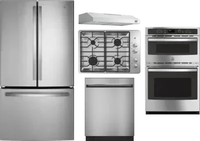 5 Piece Package Includes Refrigerator, Cooktop, Wall Oven, Hood And Dishwasher