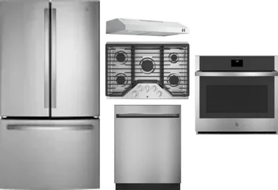 5 Piece Package Includes Refrigerator, Cooktop, Wall Oven, Hood And Dishwasher