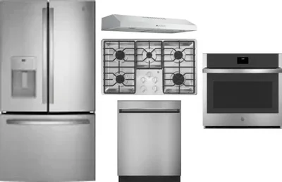 5 Piece Package Includes Refrigerator, Cooktop, Wall Oven, Hood And Dishwasher