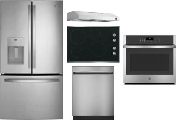5 Piece Package Includes Refrigerator, Cooktop, Wall Oven, Hood And Dishwasher