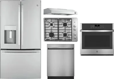 5 Piece Package Includes Refrigerator, Cooktop, Wall Oven, Hood And Dishwasher