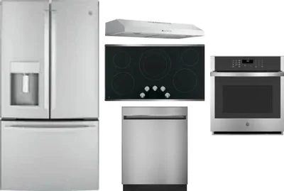 5 Piece Package Includes Refrigerator, Cooktop, Wall Oven, Hood And Dishwasher