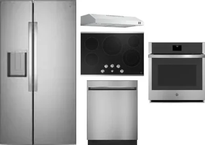 5 Piece Package Includes Refrigerator, Cooktop, Wall Oven, Hood And Dishwasher