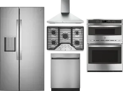 5 Piece Package Includes Refrigerator, Cooktop, Wall Oven, Hood And Dishwasher