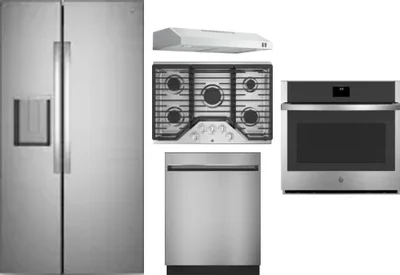 5 Piece Package Includes Refrigerator, Cooktop, Wall Oven, Hood And Dishwasher