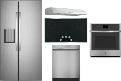 5 Piece Package Includes Refrigerator, Cooktop, Wall Oven, Hood And Dishwasher