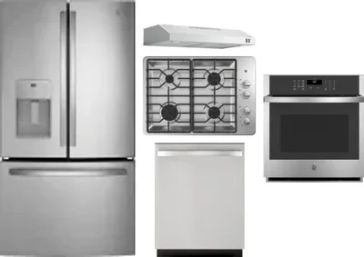 5 Piece Package Includes Refrigerator, Cooktop, Wall Oven, Hood And Dishwasher