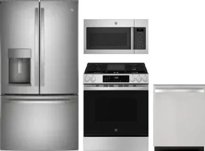 4 Piece Package Includes Refrigerator, Range, Microwave And Dishwasher