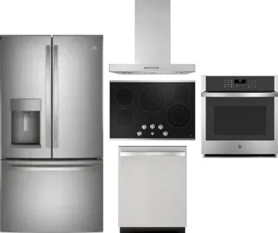 5 Piece Package Includes Refrigerator, Cooktop, Wall Oven, Hood And Dishwasher