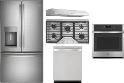 5 Piece Package Includes Refrigerator, Cooktop, Wall Oven, Hood And Dishwasher