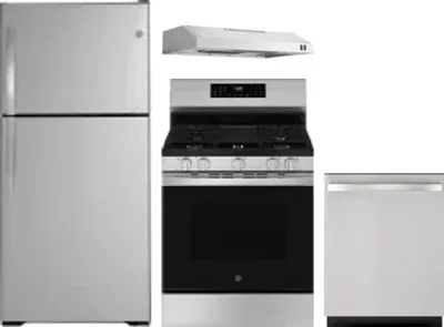 4 Piece Package Includes Refrigerator, Range, Hood And Dishwasher