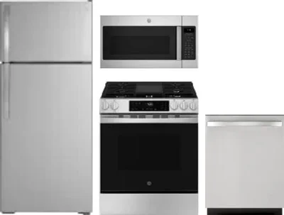 4 Piece Package Includes Refrigerator, Range, Microwave And Dishwasher