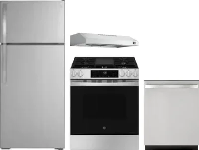4 Piece Package Includes Refrigerator, Range, Hood And Dishwasher