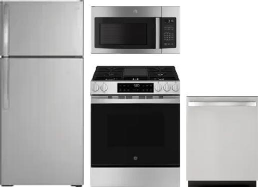 4 Piece Package Includes Refrigerator, Range, Microwave And Dishwasher