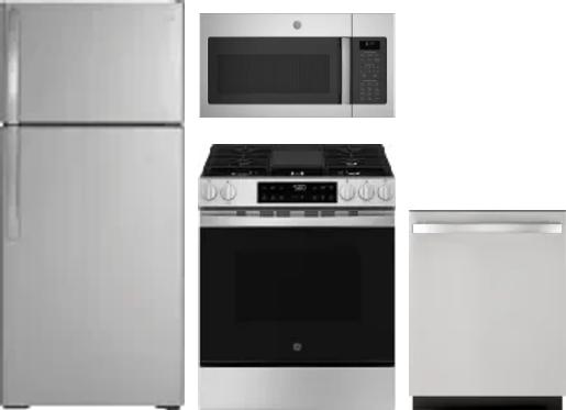 4 Piece Package Includes Refrigerator, Range, Microwave And Dishwasher