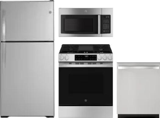 4 Piece Package Includes Refrigerator, Range, Microwave And Dishwasher
