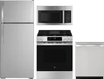 4 Piece Package Includes Refrigerator, Range, Microwave And Dishwasher