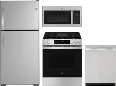 4 Piece Package Includes Refrigerator, Range, Microwave And Dishwasher