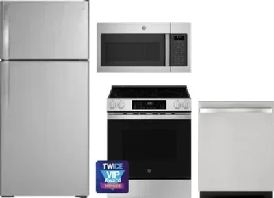 4 Piece Package Includes Refrigerator, Range, Microwave And Dishwasher