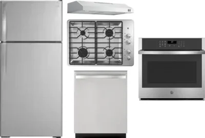 5 Piece Package Includes Refrigerator, Cooktop, Wall Oven, Hood And Dishwasher
