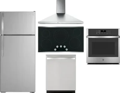 5 Piece Package Includes Refrigerator, Cooktop, Wall Oven, Hood And Dishwasher