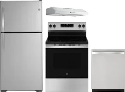 4 Piece Package Includes Refrigerator, Range, Hood And Dishwasher