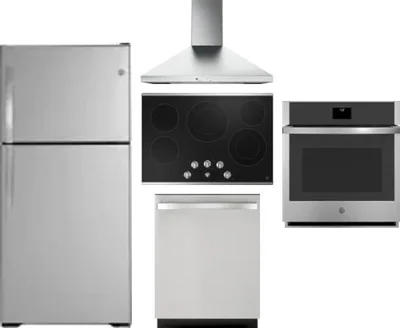 5 Piece Package Includes Refrigerator, Cooktop, Wall Oven, Hood And Dishwasher
