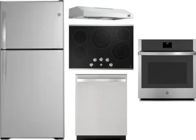 5 Piece Package Includes Refrigerator, Cooktop, Wall Oven, Hood And Dishwasher