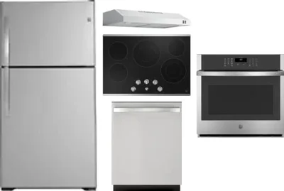 5 Piece Package Includes Refrigerator, Cooktop, Wall Oven, Hood And Dishwasher